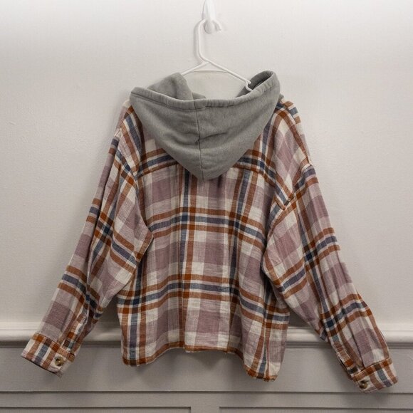 Lucky Brand Hooded Plaid Flannel Shacket – Purple Blue Grunge Style XL - Picture 2 of 4
